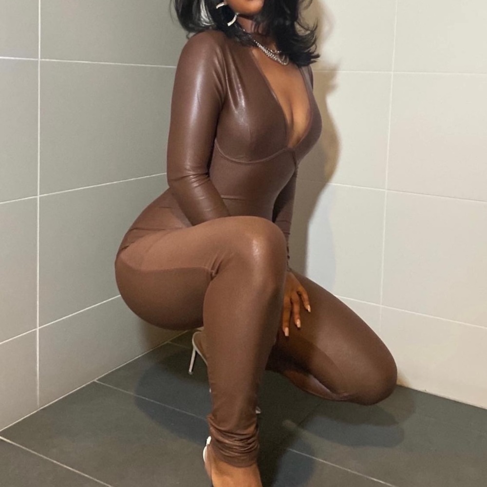 Naked Wardrobe That Extra Drip Jumpsuit in Brown